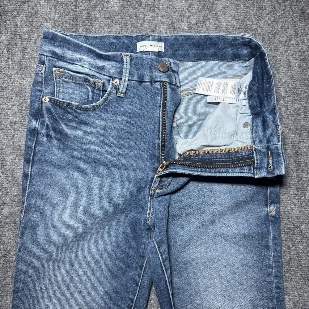 Good American Slim Straight Jeans Women 6/28 Blue Fade Denim Distressed 26x27